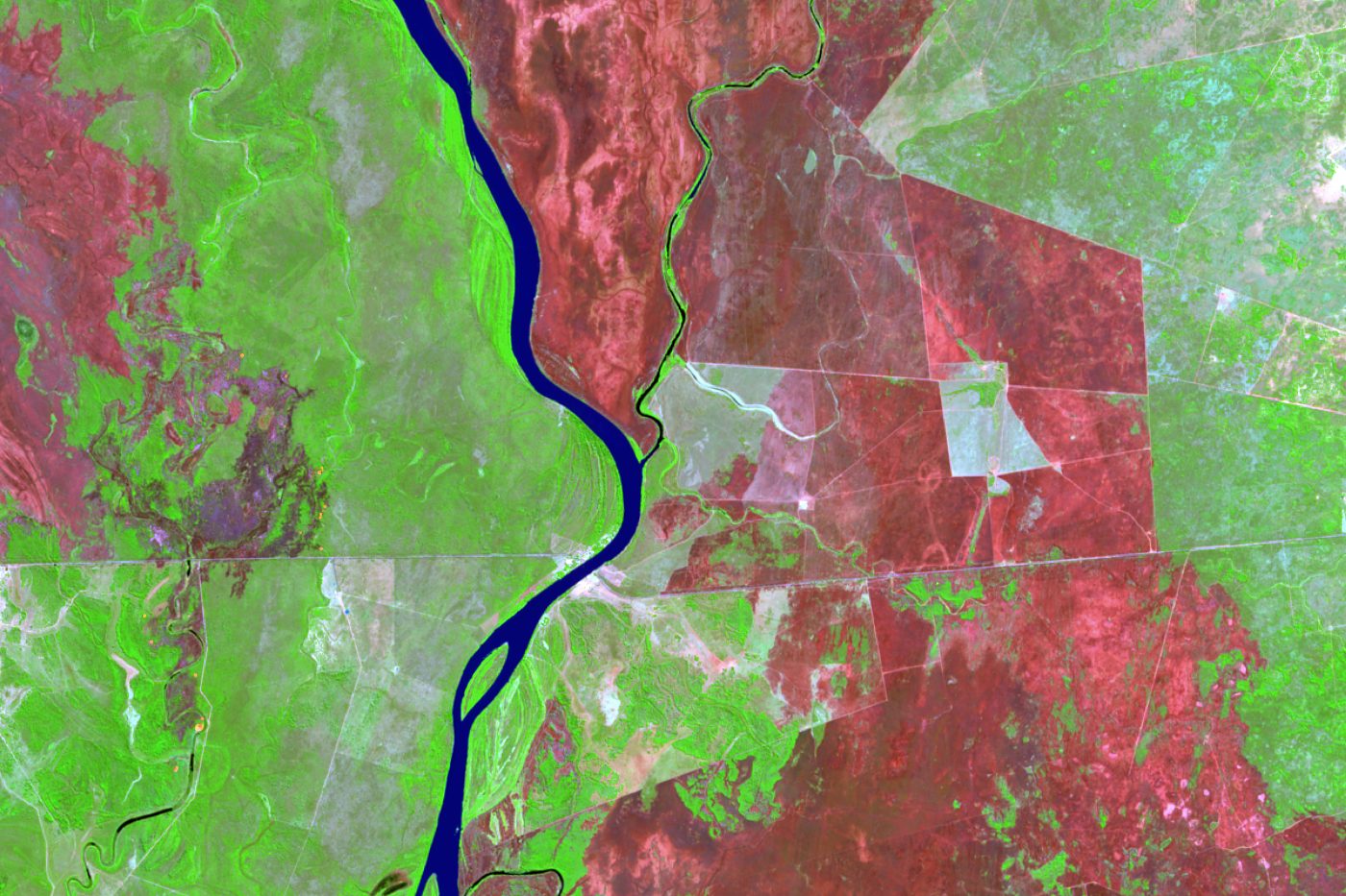 Sentinel-2 SWIR composite image of Pantanal, Corumbá, Mato Grosso do Sul, Brazil