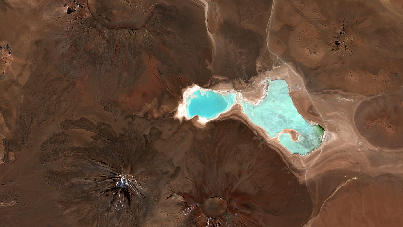 Sentinel-2 true colour image of Laguna Verde and Licancabur volcano, Potosí, Bolivia / Chile